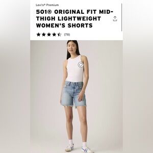 NWT! Levi’s 501 Mid Thigh Short. Size 26. Fun Flare- Light Wash.